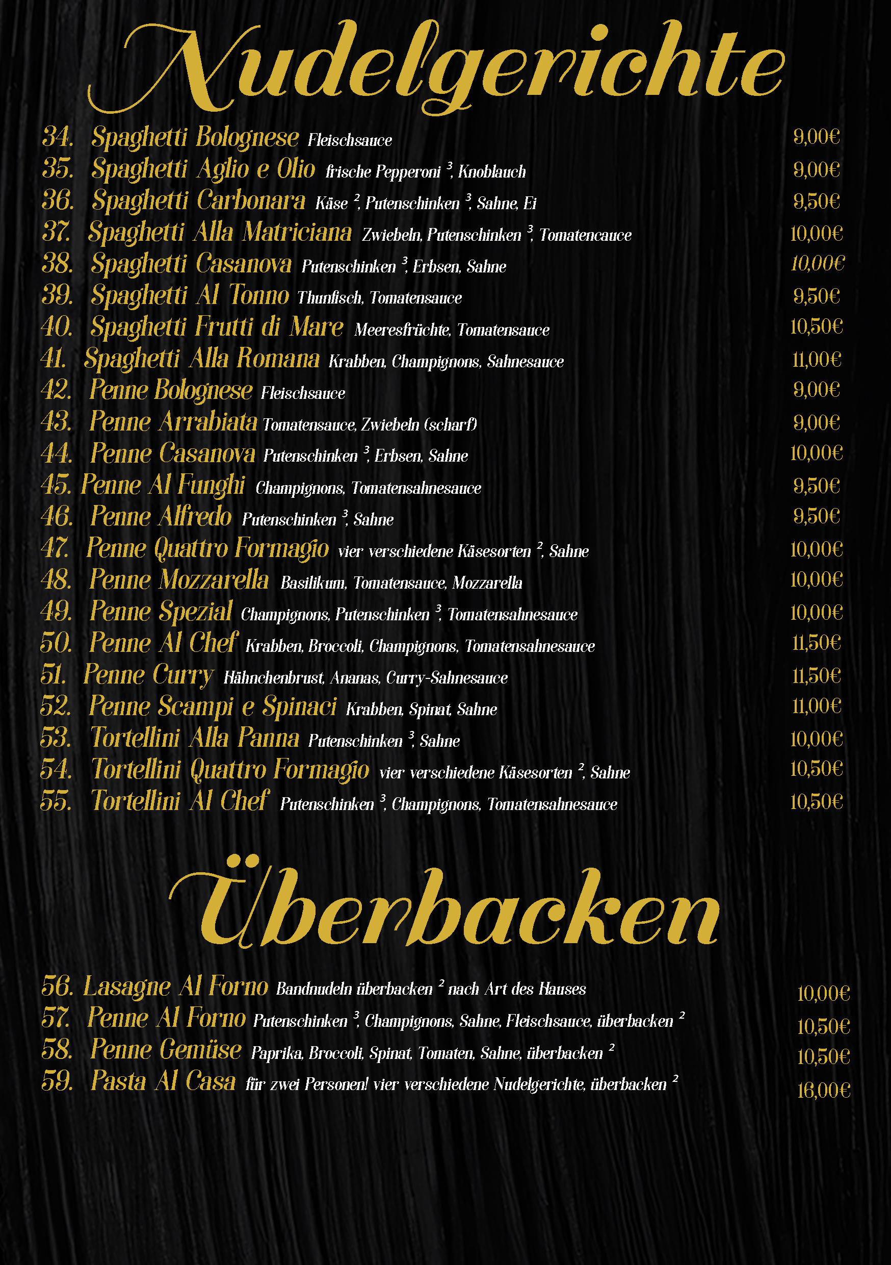 Speisekarte Seite 1